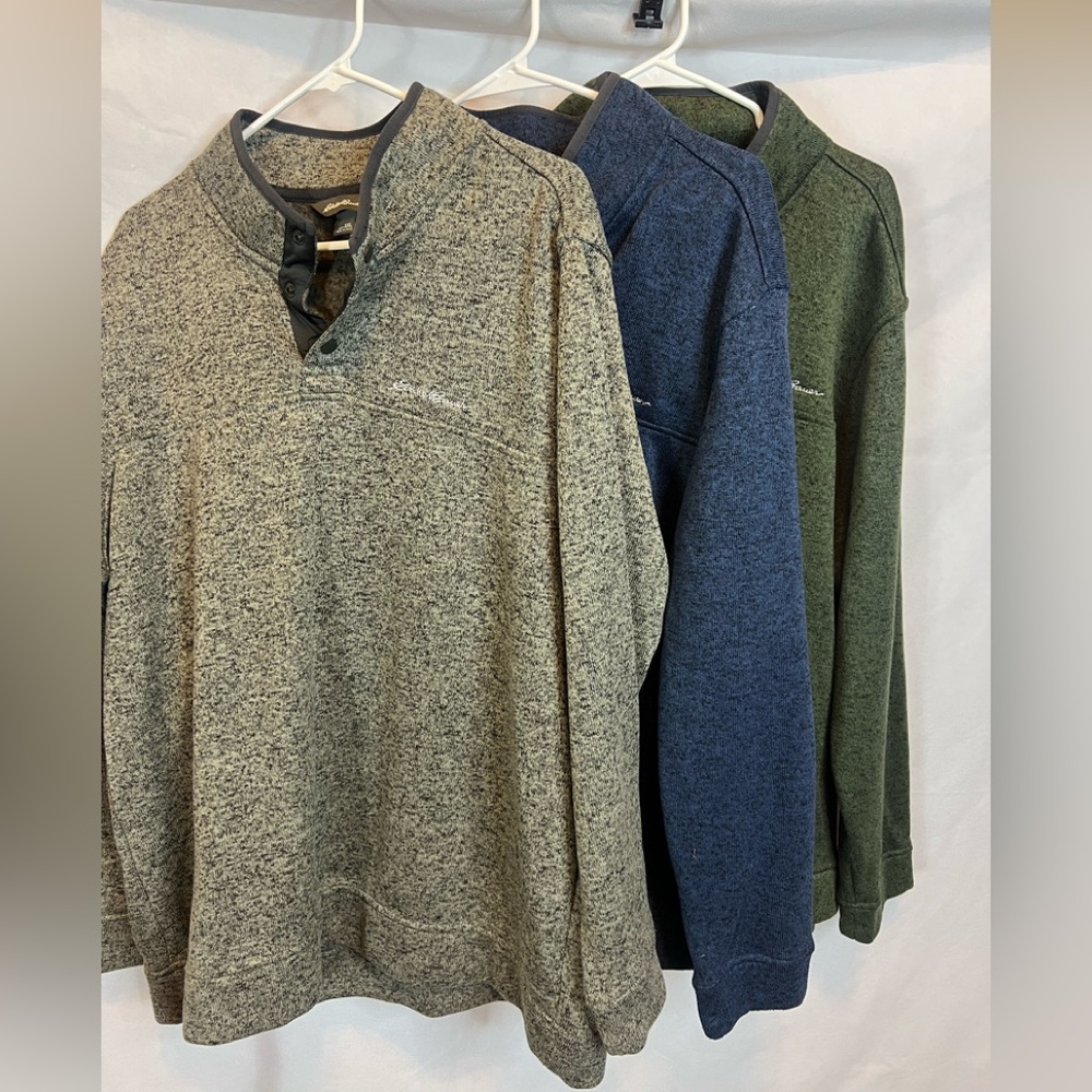 Lot Of 3 Eddie Bauer Men’s Quarter Zip Sweaters XXL Green Gray Blue